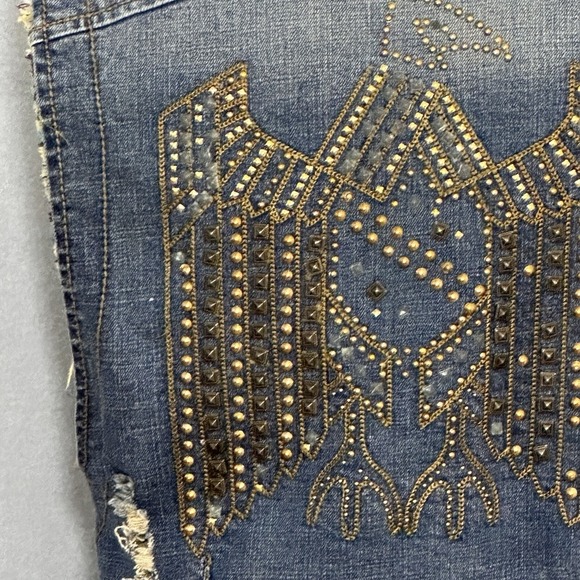 Vintage Gold Mine Women Jacket L Denim Vest Eagle Embroidered Stud Western Biker - Picture 10 of 16